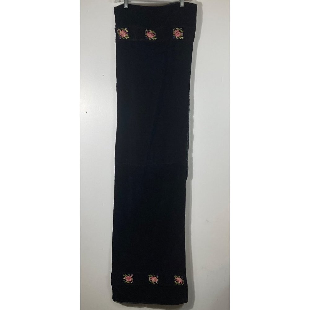 Handmade Dresser Bureau Runner Black Velvet Embroidered Satin Back 15.5 x 56